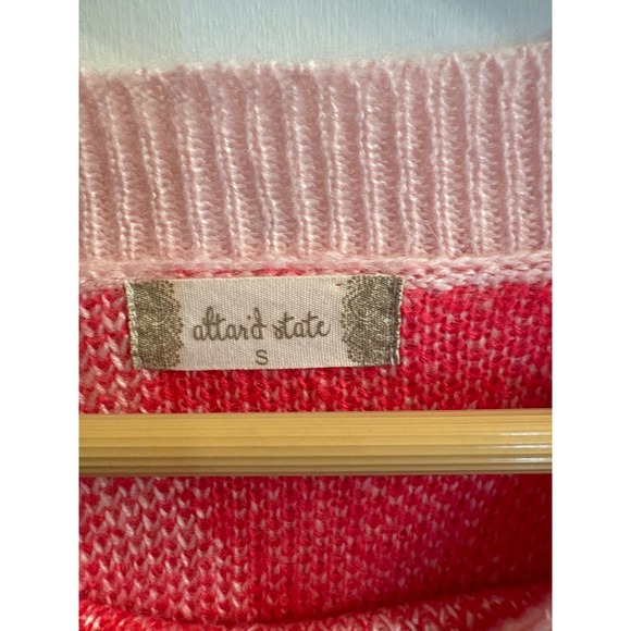 Altar'd State Pink Red Smiley Face Crewneck Sweater Small BRW02809-ATS - Picture 3 of 10